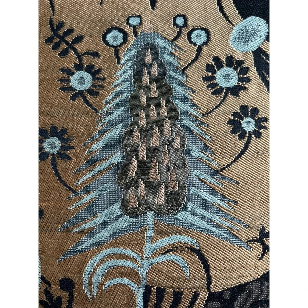 Silk Embroidered Floral  Tapestry Pillow w/Tassels Braided Rope 20x15 Lux